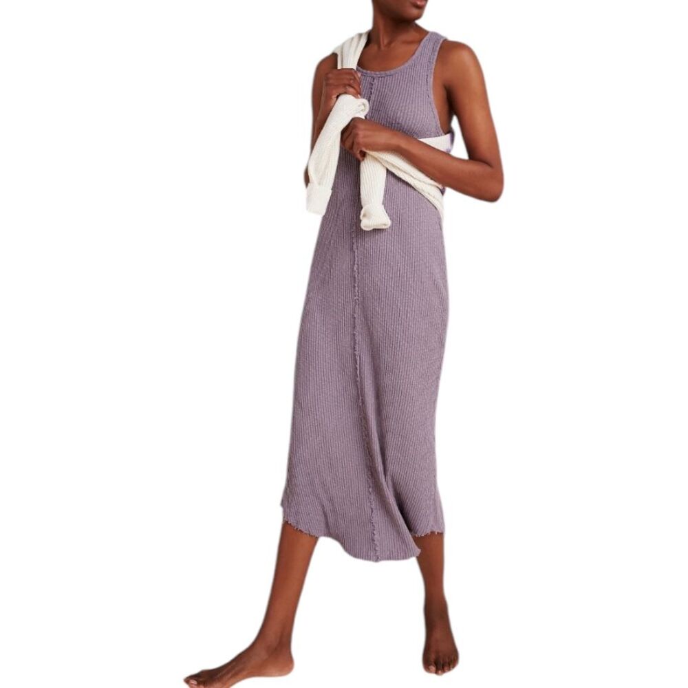 Anthropologie T.La Lia Ribbed Midi Dress Lavender 100% Cotton L - Picture 9 of 11